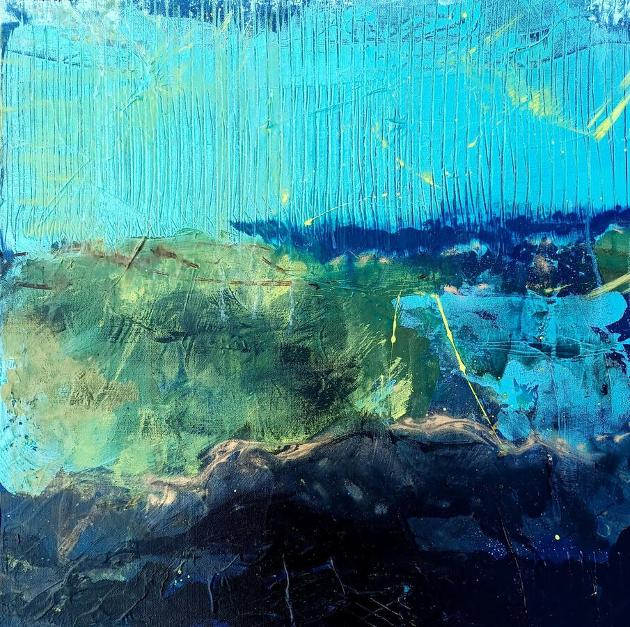 Serenity of a Rain Song – Acrylic, Textured Paste on Canvas 20”x20”